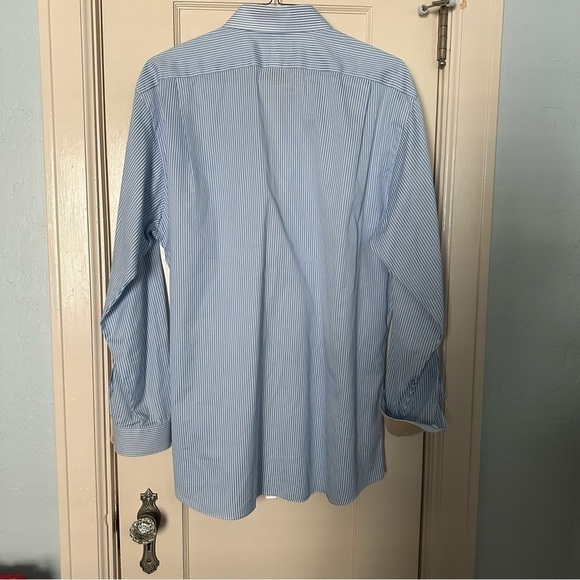 Paul Fedrick Shirt Trim Fit Blue & White Stripe Flip Cuff Button Up Sz 18 36 - Picture 3 of 6